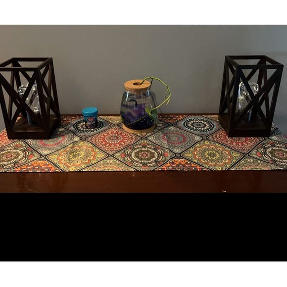 Long Boho Table Runner Bohemian Farmhouse Cottage Decor Decorative Cloth 13x72 - Picture 4 of 9